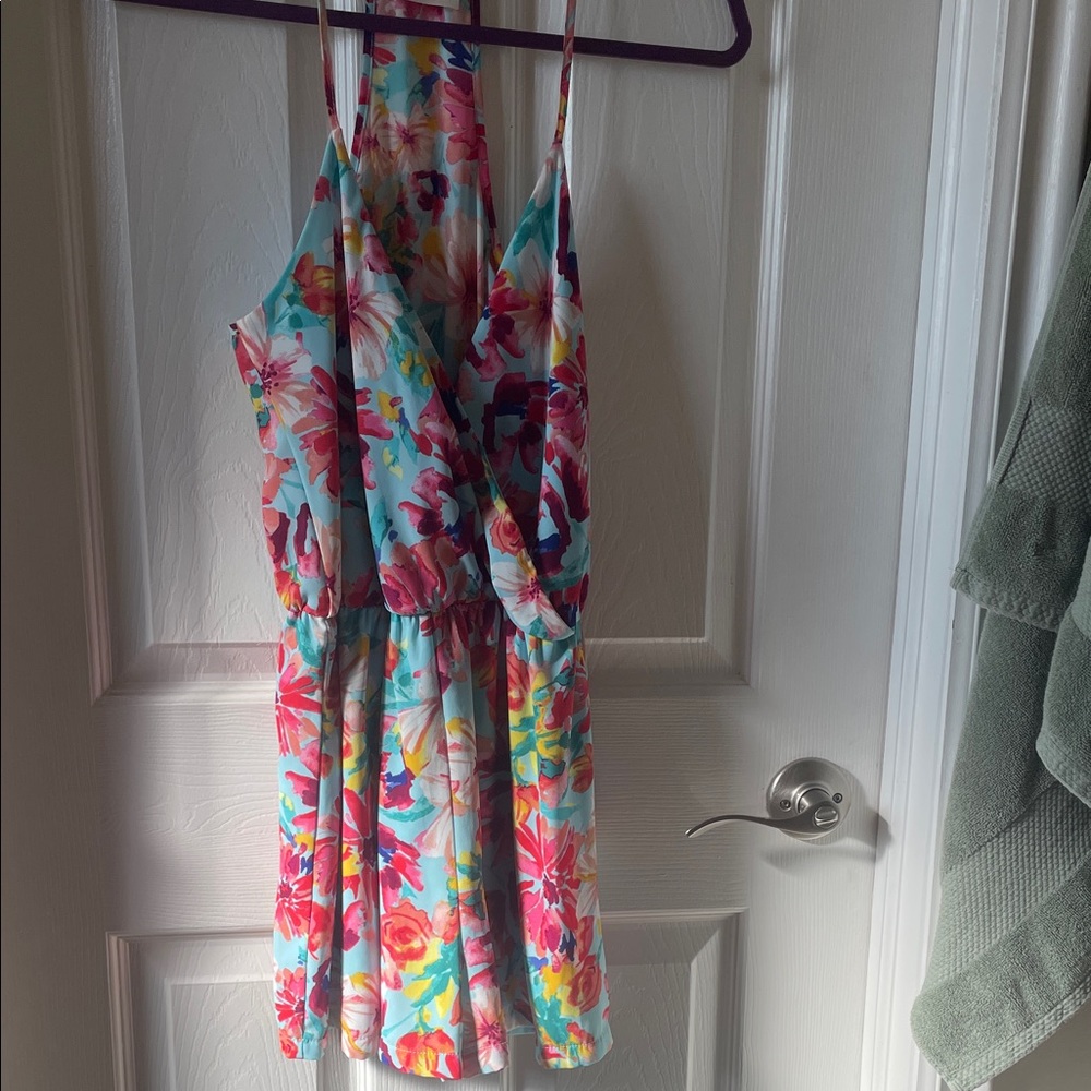 EVERLY Floral Sleeveless romper Dress small s Colorful